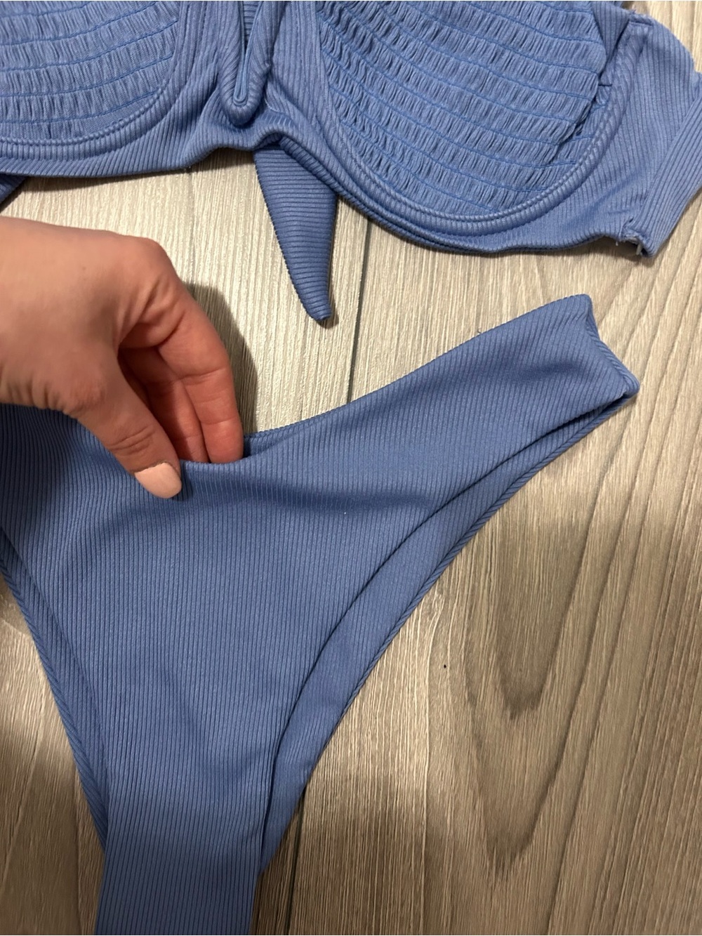 Zaful Ribbed Underwire Bikini Set - Blue - Picture 3 of 4